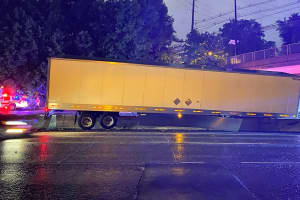 Jack-Knifed Tractor-Trailer Jumps Median On Route 80