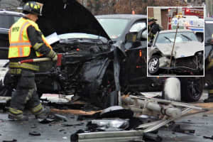 PHOTOS: Two Hospitalized, RR Sign Smashed In Midland Park Crash