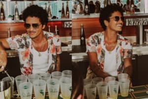 Bruno Mars Serves Shots Of His Signature Rum At Lookout Rooftop Bar In Boston