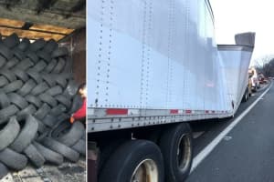 Tire-Toting Tractor Trailer Splits, Tying Up Traffic Off GWB