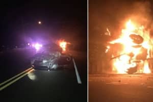 PHOTOS: Speeding Mustang Driver In Fiery Truck Crash Was Drunk, New Milford PD Charges