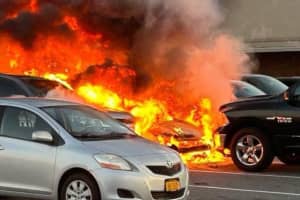 Flames Engulf 5 Cars In Parking Lot On Long Island