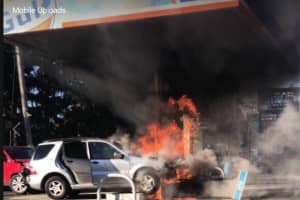 Fire Breaks Out After SUV Slams Into Gas Pump In Spring Valley