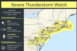 Severe Thunderstorm Watch Now In Effect: Wind Gusts Up To 70 MPH; Hail, Flooding Possible