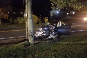 Woman Airlifted After Car Crashes Into Utility Pole On Route 45