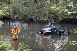 Driver Rescued After Car Crashes Into Rippowam River In Stamford