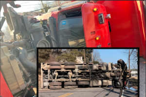Driver Hospitalized As Dump Truck Overturns In Hunterdon County