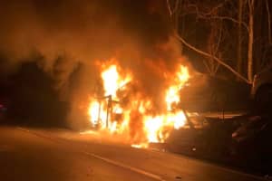 4 Vehicles Destroyed As Car Carrier Goes Up In Flames On Route 80 (PHOTOS)