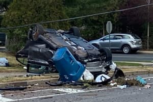 Driver, Passenger Hospitalized As Car Slams Into Pole, Flips In Hunterdon County (PHOTOS)