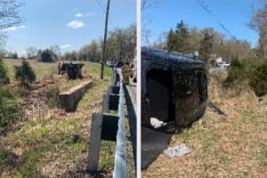 Trapped Pair Rescued, Hospitalized In Hunterdon County Rollover Crash (PHOTOS)