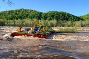 Construction Barges Carrying Excavator Break Loose, Float Down Potomac River