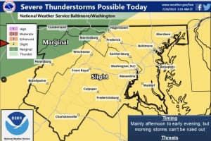 Severe Thunderstorm Watch Issued For DMV Region With 70 MPH Winds, Tornadoes Possible