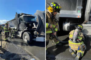 Fire Begins Underneath Dump Truck On Highway In Westchester