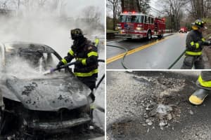 Somers Firefighters Battle Car Blaze, Burning Wires