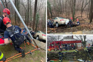 Driver Rescued After Losing Control Of Car, Crashing Down Slope In Westchester