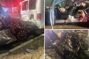 Driver Extricated After Car Destroyed In Franklin Square Crash