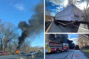 Firefighters Respond To Tractor Trailer Rollover, Port Chester Car Fire On I-287 In Same Hour