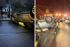 Car Flips Over, Slams Into Pole In Croton-On-Hudson, Leaving Driver Injured