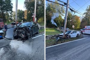 2 Injured, Utility Pole Snapped In Head-On Crash In Croton Falls