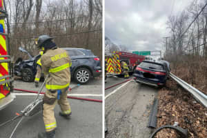Vehicle Intertwines With Guardrail, People Injured In 2-Car Westchester Crash