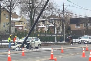 Hackensack Driver, 69, Hospitalized After SUV Rams Utility Pole On Route 1/9 In Ridgefield