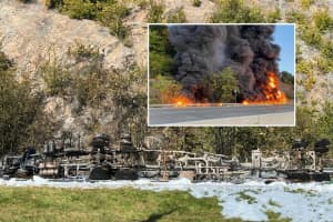 Fiery Gasoline Tanker Crash Kills Driver On Route 287 Near Rockland Border, Police Say