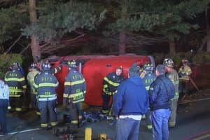 Two People Rescued From Overturned Van Following Crash Into Tree On Long Island