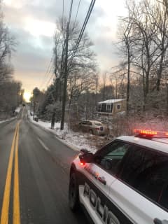 Car Crashes Off Road, Into Pole In Rockland