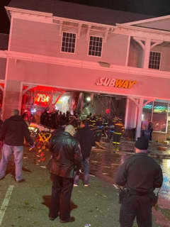 Two Vehicles Slam Into Long Island Subway Restaurant Causing Fire, Injury To Driver