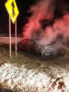 Long Hill Firefighters Tackle Burning Car Overnight On Route 25