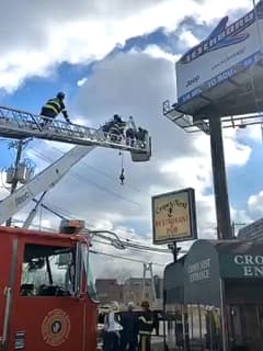 40 FEET UP: Hackensack Firefighters Rescue Workers Stuck In Boom Truck