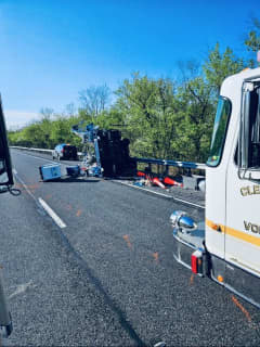 Rollover Utility Truck Crash On I-70 Temporarily Ties Up Traffic In Maryland (PHOTOS)