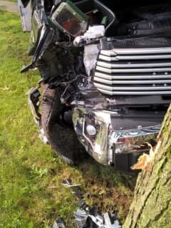 Pickup Collides With Wagon, Slams Into Tree In Ridgewood