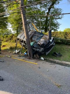 Car Wrecked When It Slammed Into Utility Pole In Harrisburg