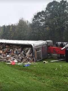 Tractor-Trailer Overturns, Spilling Contents On Route 17