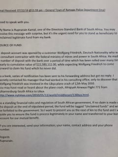 Police In RockIand Issue Alert For Unclaimed Funds Email Scam