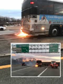 City-Bound Commuter Bus Catches Fire Near 'Spaghetti Bowl' In Wayne