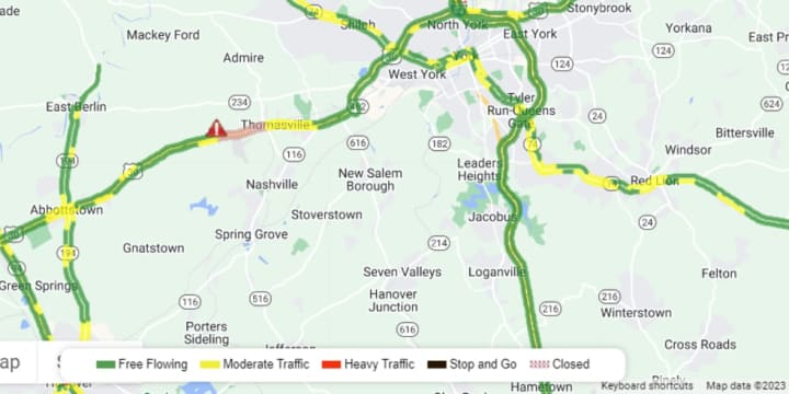 A map showing the traffic in York on Route 30.
