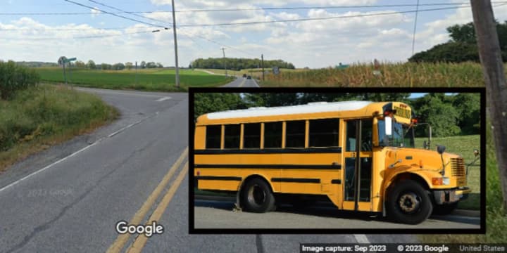 The intersection of Newville and Oakville roads in North Newton Township where the car and Big spring school District bus collided, according to the Pennsylvania State Police.&nbsp;