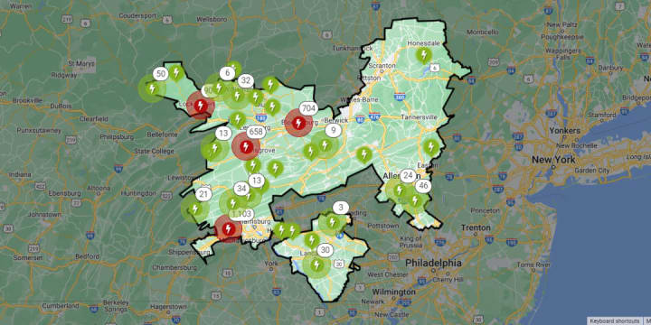 The PPL outage map as of 10 a.m. on April 15.&nbsp;