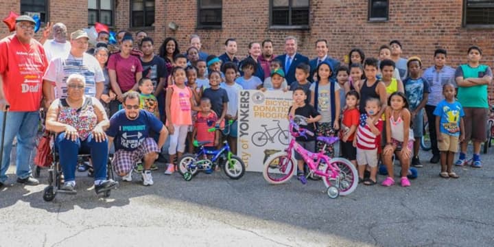 Some 40 Yonkers children received free bikes during the mayor&#x27;s annual bike giveaway to those in need.