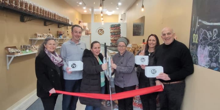 The Dressed Pretzel &amp; Co., a new sweet shop in Larchmont, celebrates its grand opening with a ribbon-cutting ceremony.