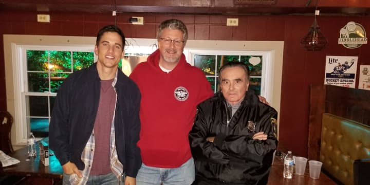 Owner of the Golden Rail Ale House, Brian Butler, along with film stars Mike C. Manning on the left, Dan Hedaya on the right.
