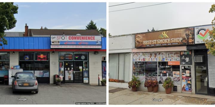 The site of the arrests, the Spot Convenience Smoke Shop in Valley Stream, and the SK Best Smoke Shop in West Hempstead.