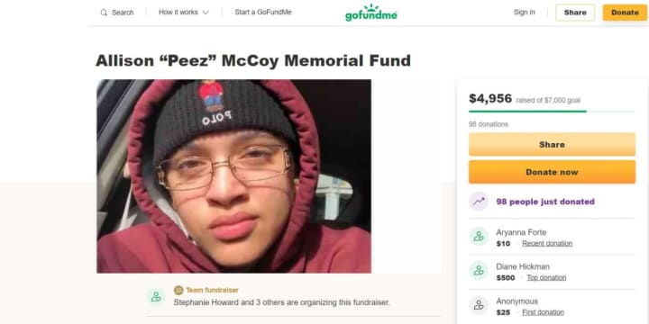 A GoFundMe has been set up for the funeral expenses of Allison McCoy.