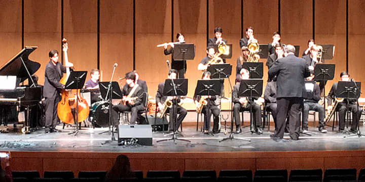 The Harrison High School Jazz Ensemble performed at the regional Essentially Ellington Festival at Greenwich High School.
