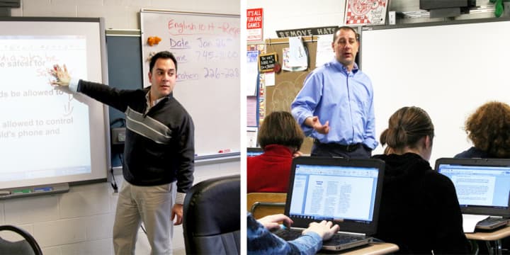 Michael Laterza (left) and Vincent Iovane, who teach English at Westlake High School in Thornwood, received the very first New York State English Council’s Collaborators of Excellence Award for their excellence in team teaching.