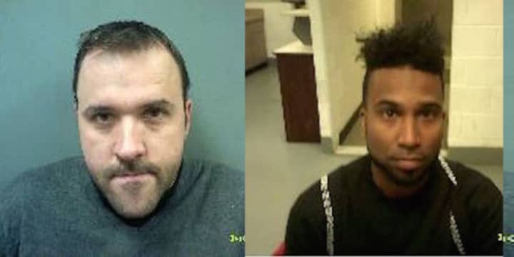 Jakub Ruminski, left, 39, of Norwalk, and Evron Trim, 31, of Milford, were arrested Sunday by Connecticut State Police.