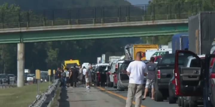 Traffic was stopped Tuesday afternoon following the accident on I-87 in Tuxedo.