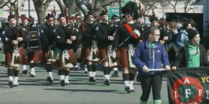 Members of the Yonker&#x27;s Fire Department Drum and Pipe Corp march in the annual Pearl River St. Patrick&#x27;s Day parade.